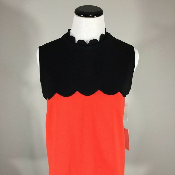 New Victoria Beckham Colorblock Scallop Drop Waist Dress M Sleeveless Flounce - Picture 5 of 9